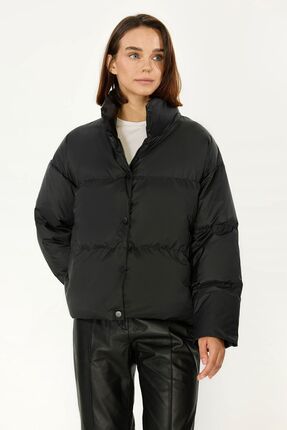 river green Kadın Siyah Rüzgar Geçirmez Suya Dayanıklı Dolumlu Mont