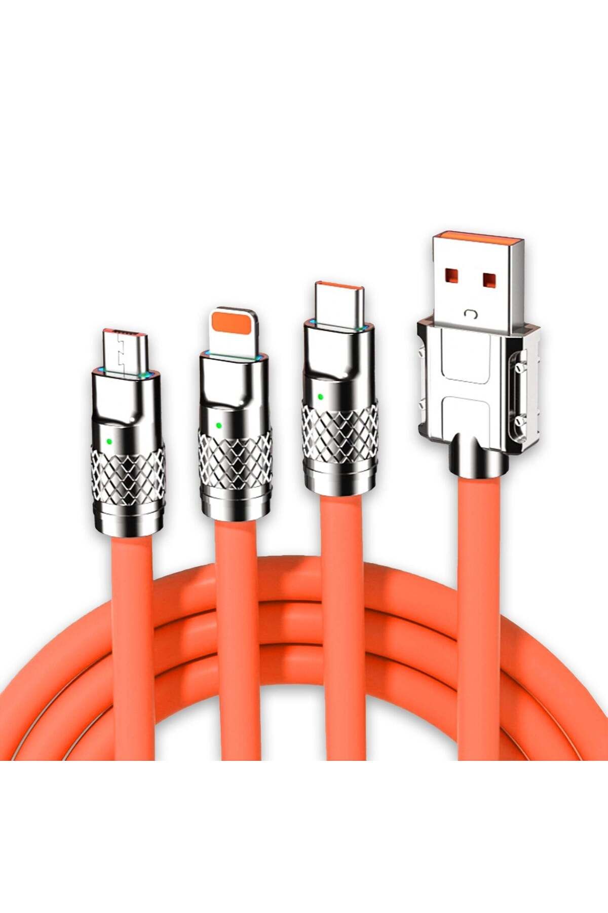 Timebox-Cablu de date și încărcare rapidă, 3 în 1, 120W, QC 3.0, USB, USB-C, iluminare, 1,2 m, portocaliu 1