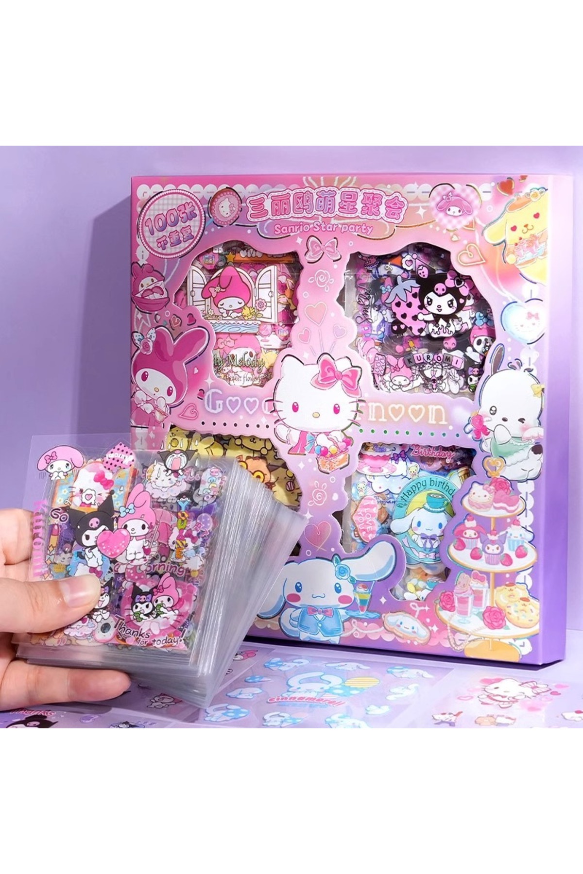 Miniso 100pcs Non Repeating 100 Piece Sticker Set Hello Kitty Cinnamoroll Kur...