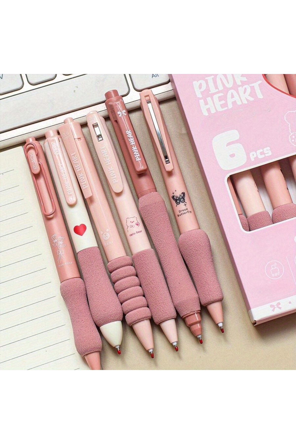 Choice black pink 6pcs/set 0.5mm Retractable Gel Pen, Kawaii Stationary, Cute...