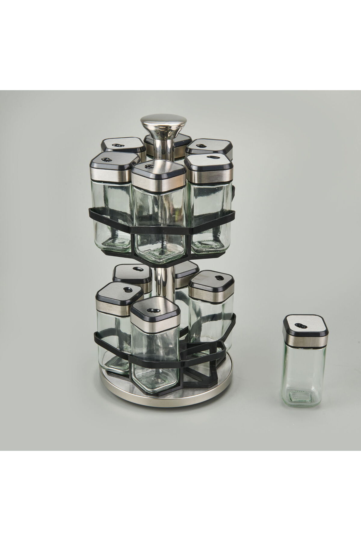 MATMEL-12-Piece Spice Rack with Rotating Stand - Transparent / Black - 100 ml 3