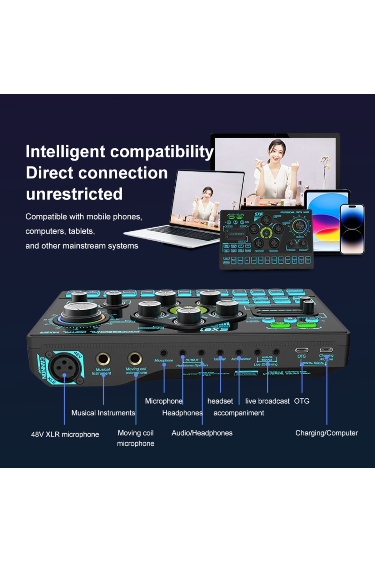 Choice-Sound Card Podcast Microphone Sound Card Microphone Sound Mixer live Sound Card Audio Mixing Cons... 7