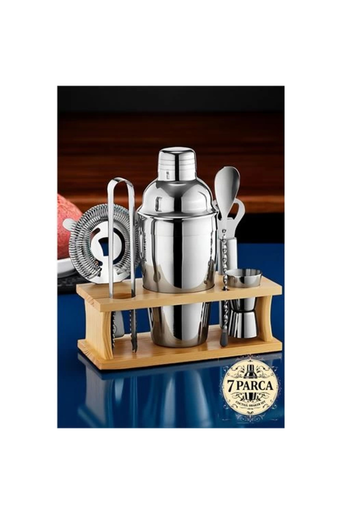 Ronanna BFS Shaker Kokteyl Set - 7 Parça 550 ML Shaker Coctail Set Bambu Standlı