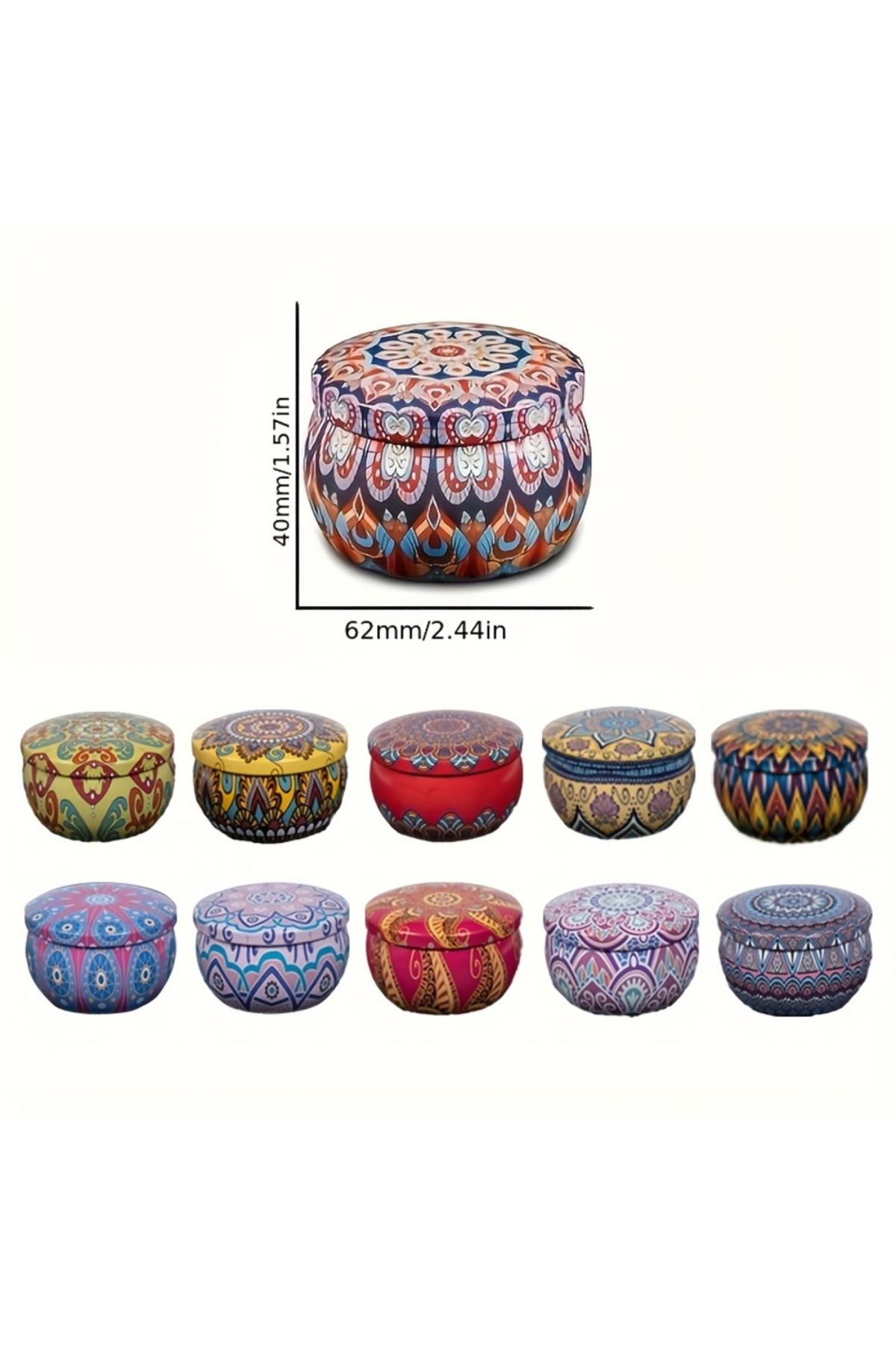 Choice-Multi-Colored 62 Piece Set / Group of 10 Patterned Candle Jars Includes 20 Wicks, 20 Wick Stickers & 7