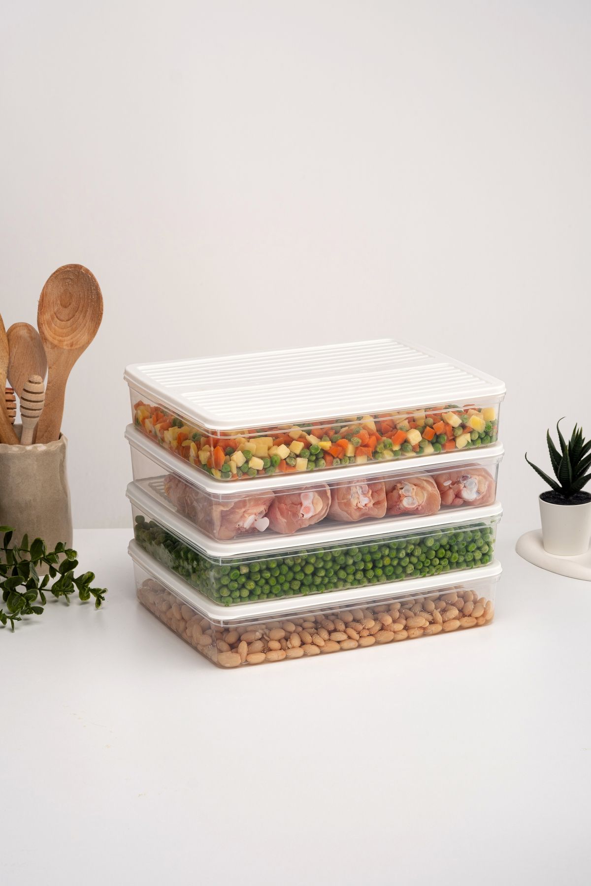 netteucuzluk-Anthracite 4-Piece (4 X 2400) ml Refrigerator Organizer Microwave and Freeze Suitable Storage Container 2