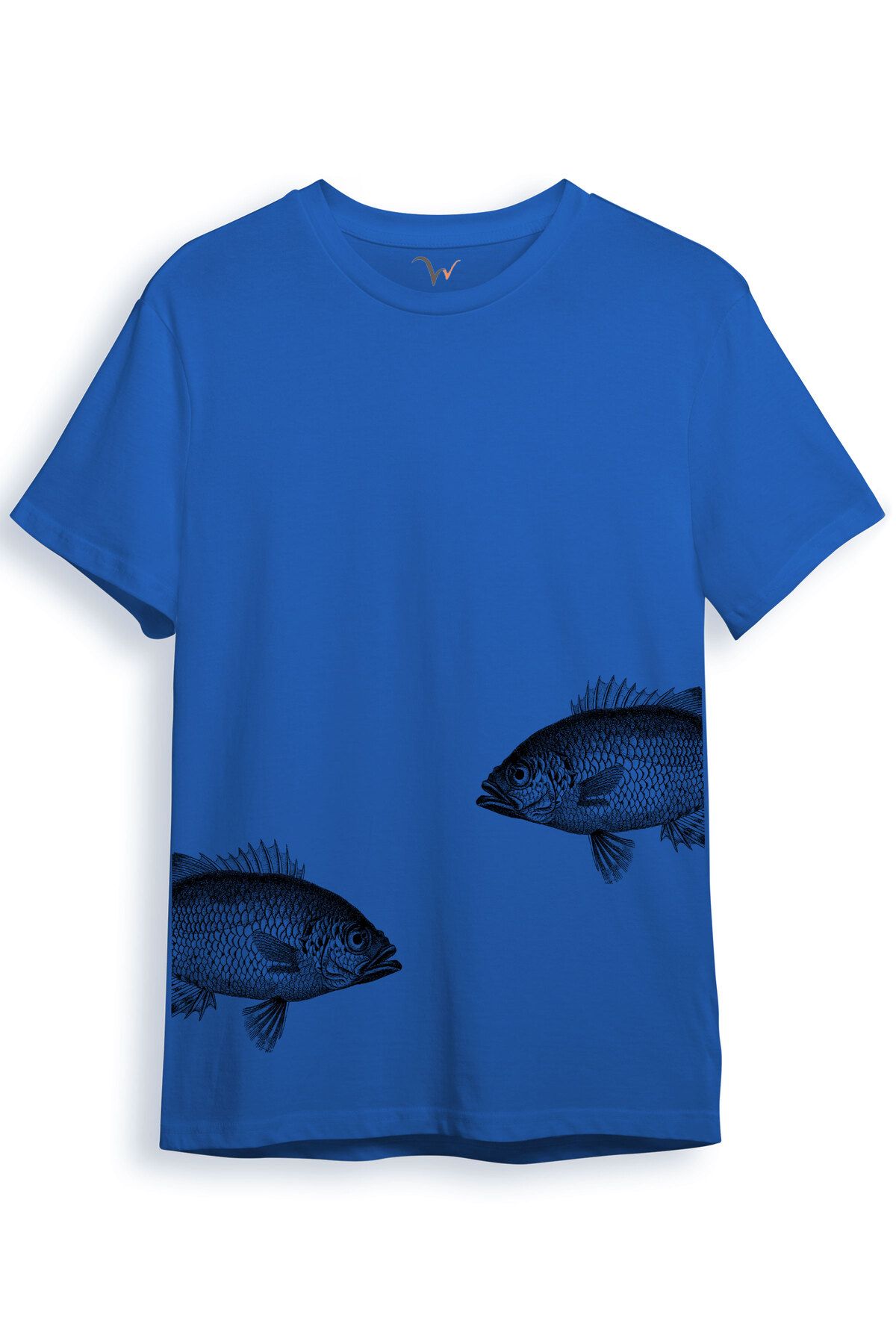 WİDİ-Artistic Fish Pattern Simple and Modern Design Digital Printed 100% Cotton Regular Fit Unisex T-Shirt 1