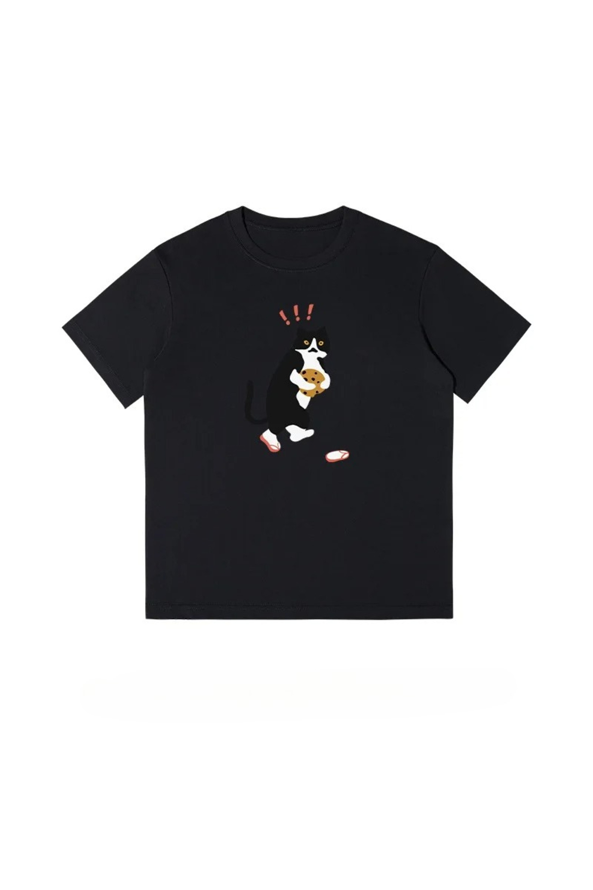 Black cartoon cat print loose summer japanese style pattern top chart T S