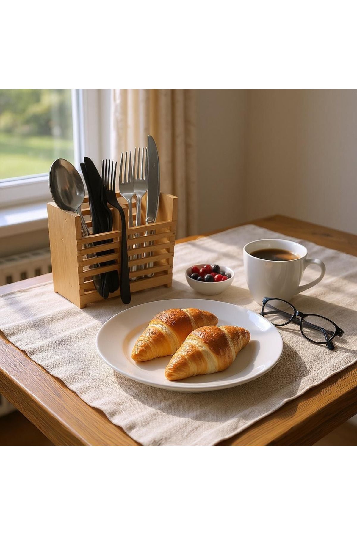 EMPA A V M-Two Compartments Counter Top Vertical Bamboo Spoon Holder 3