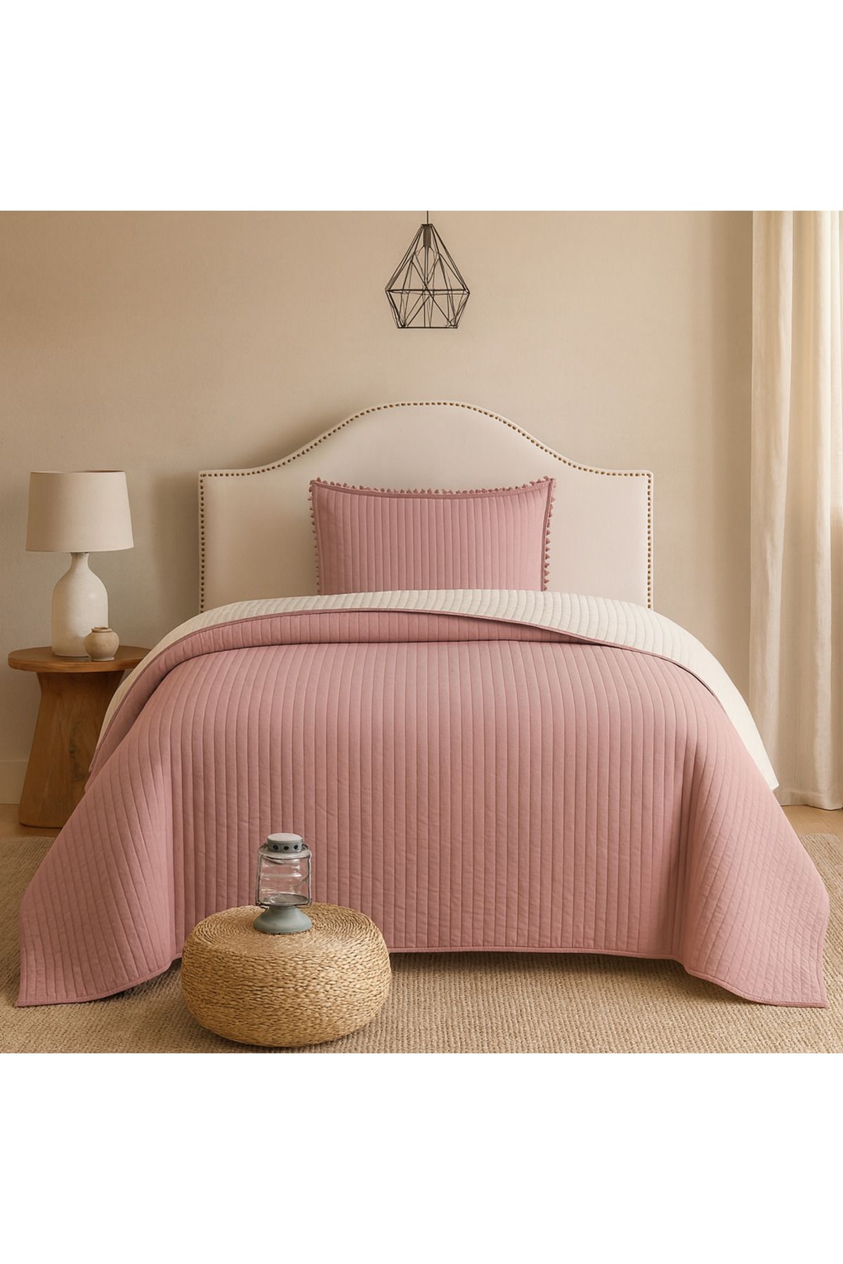 Evimcim-Pompom Detailed Single Bedspread Set with Elegant Touches 1