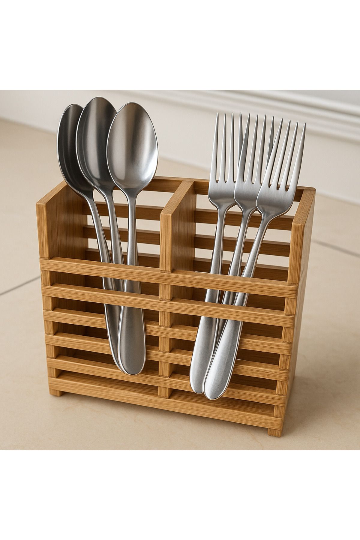 EMPA A V M-Two Compartments Counter Top Vertical Bamboo Spoon Holder 4