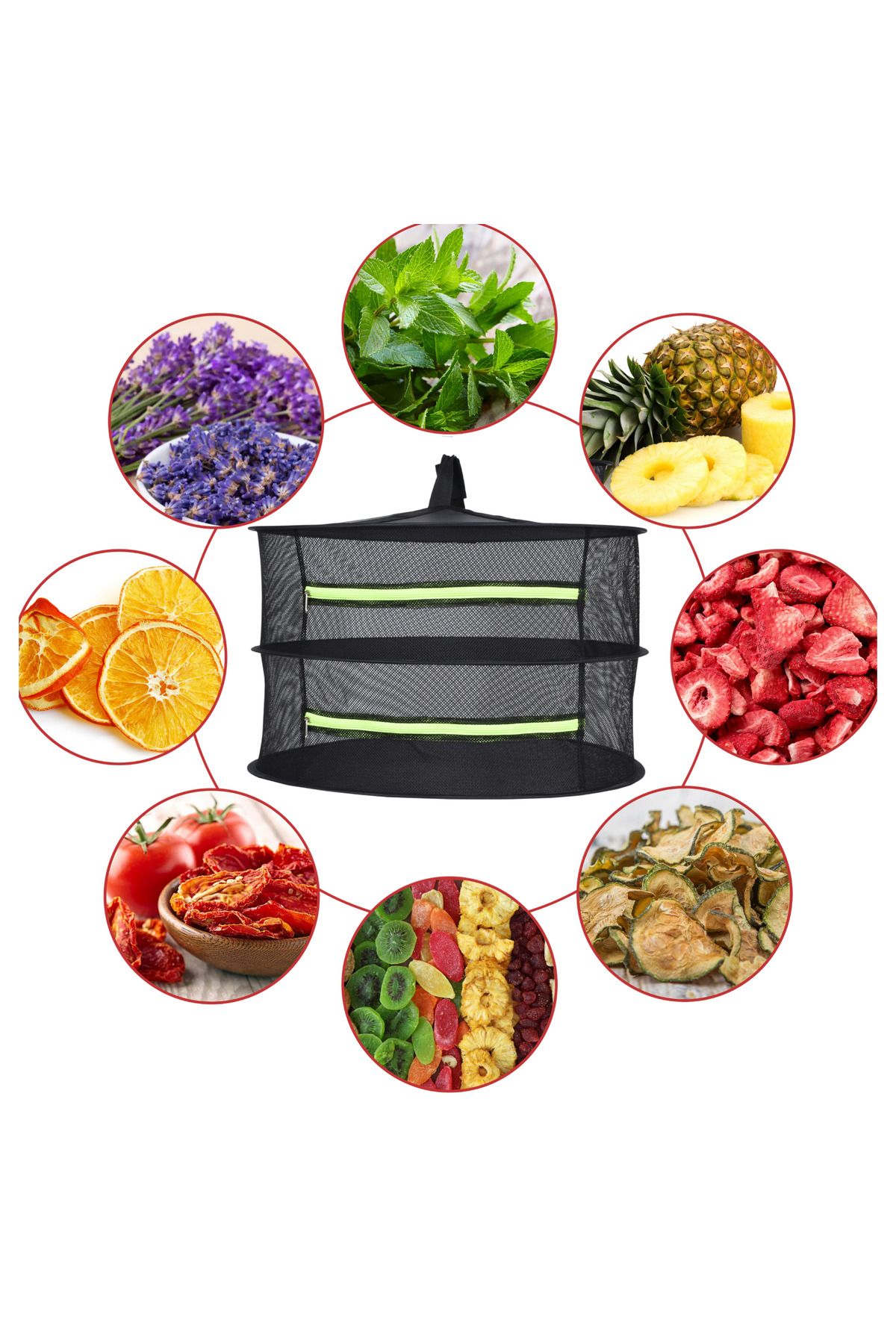 ULZKA-Luxury 2 Layer Zippered Fruit and Vegetable Drying Net |   Foldable Fruit Vegetable Natural Drying Basket 5