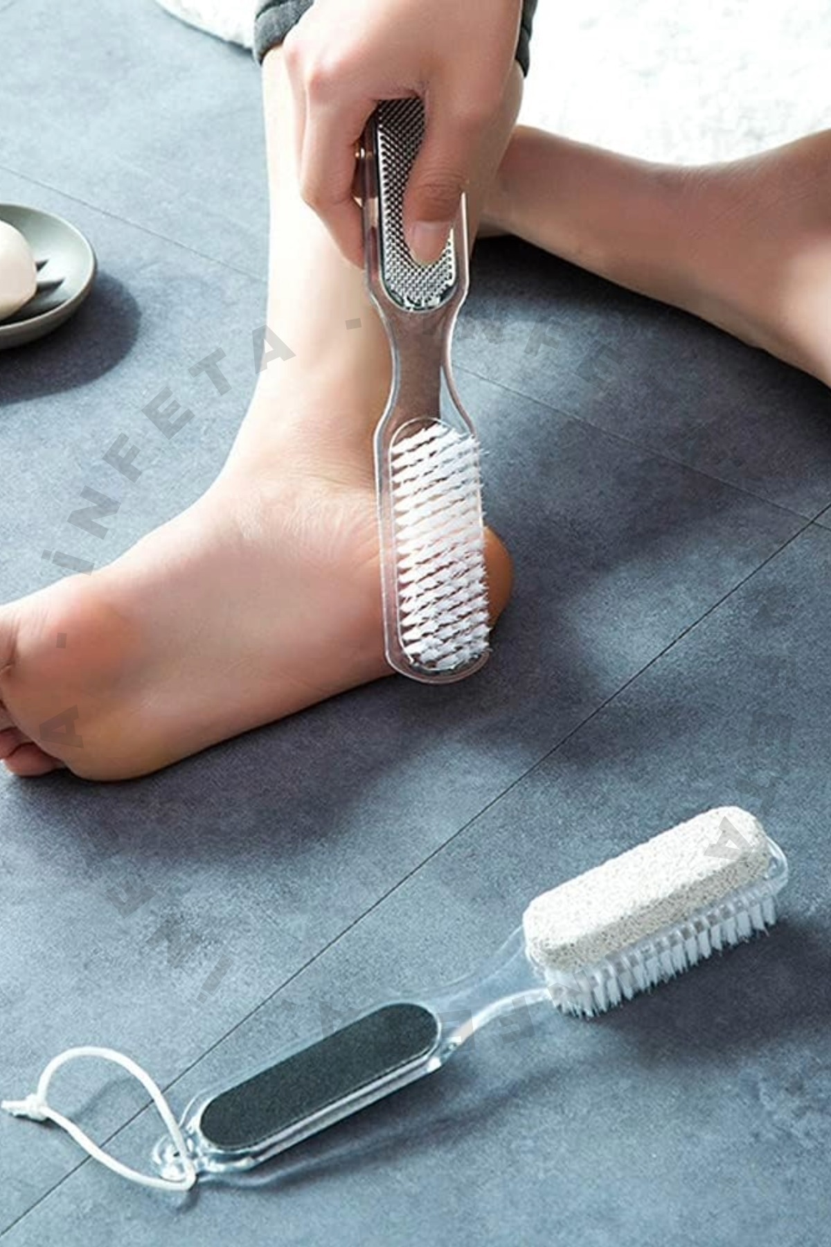 İnfeta Fırçalı Ayak Bakım Törpüsü- 4 Başlı Topuk Taşı Peeling Fırçası