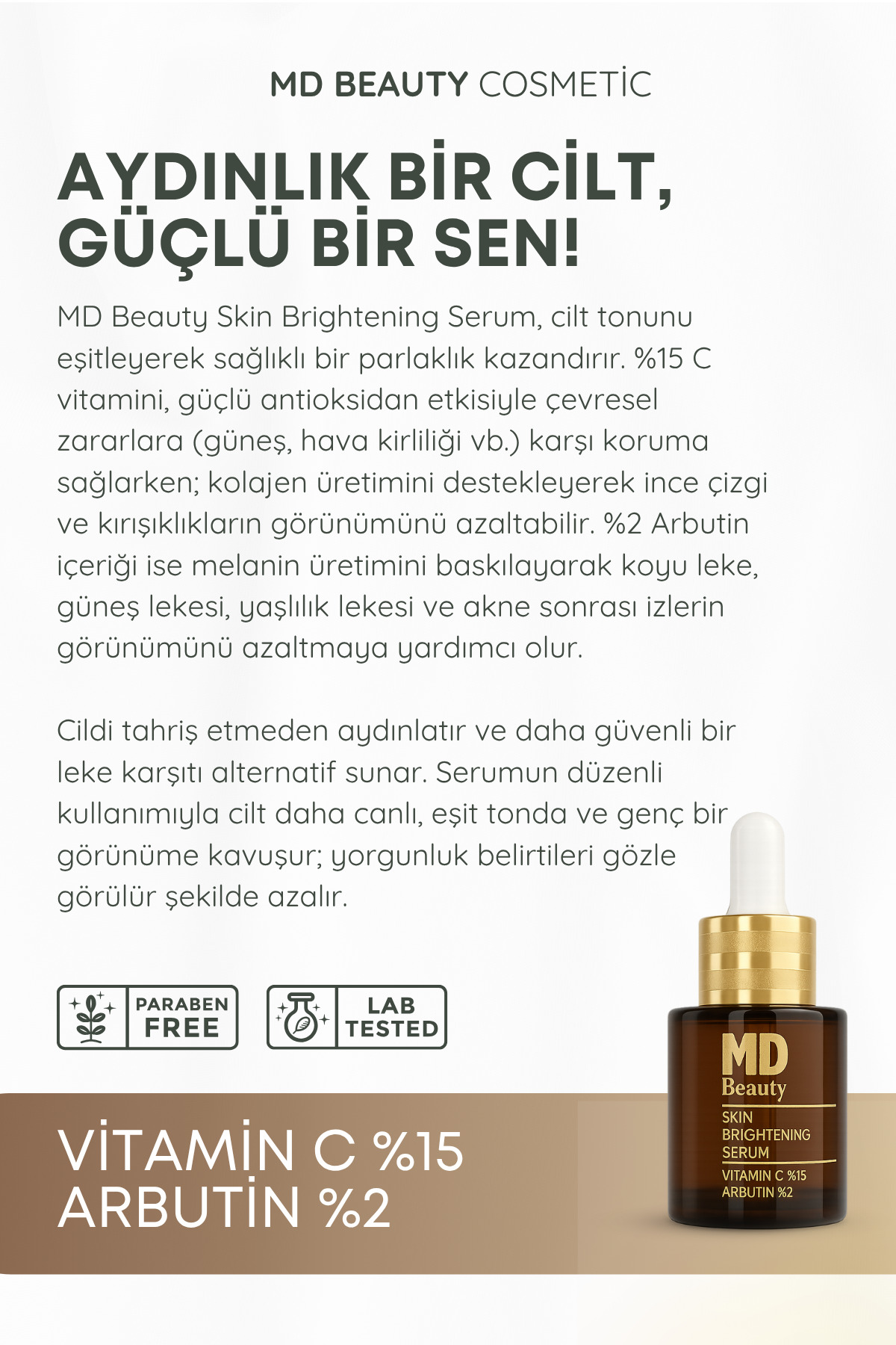 MD Beauty Leke Karşıtı Vitamin C,Arbutinli Cilt Aydınlatıcı Serum — MD1476 — تصویر 3 از 4