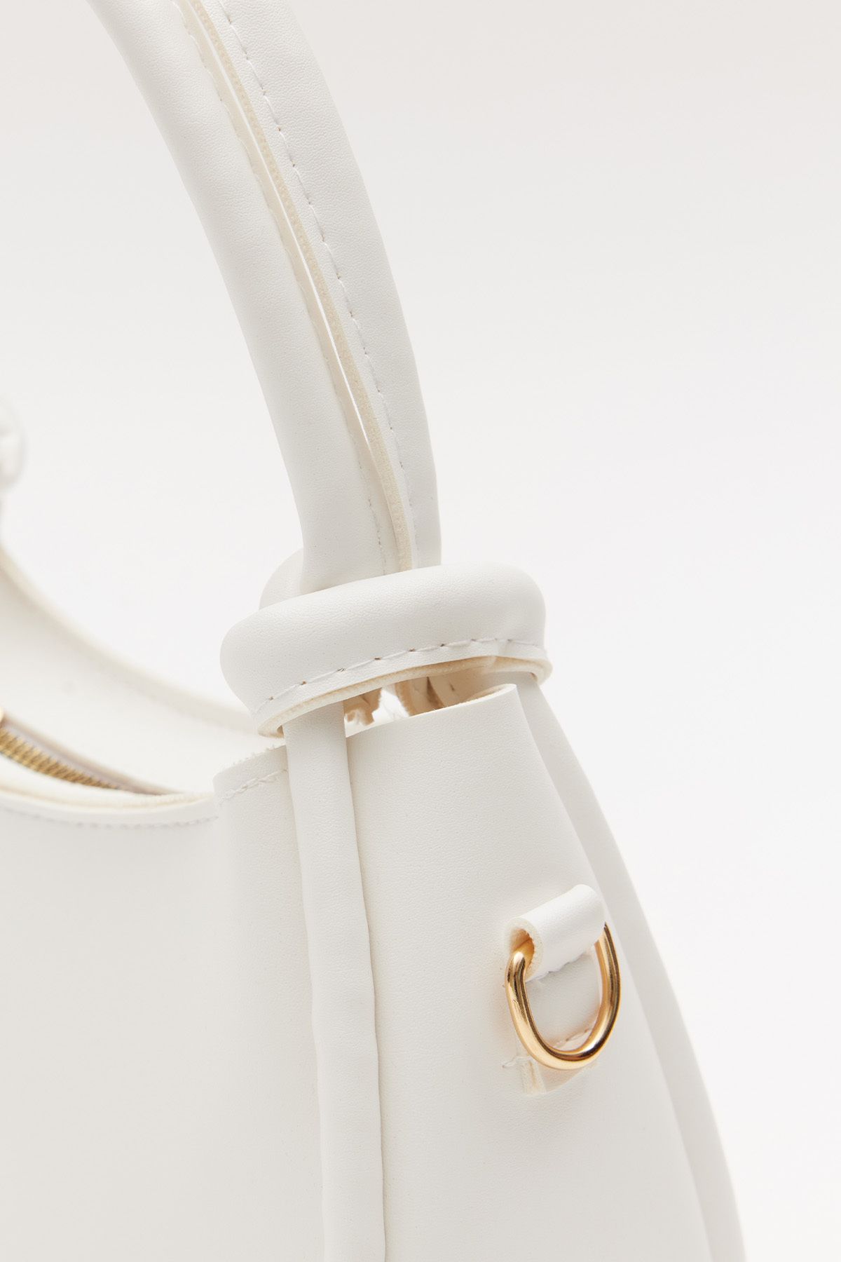 Shanta-White D29 Hand and Shoulder Baguette Bag with Adjustable Strap and Single Zipper Compartment 4