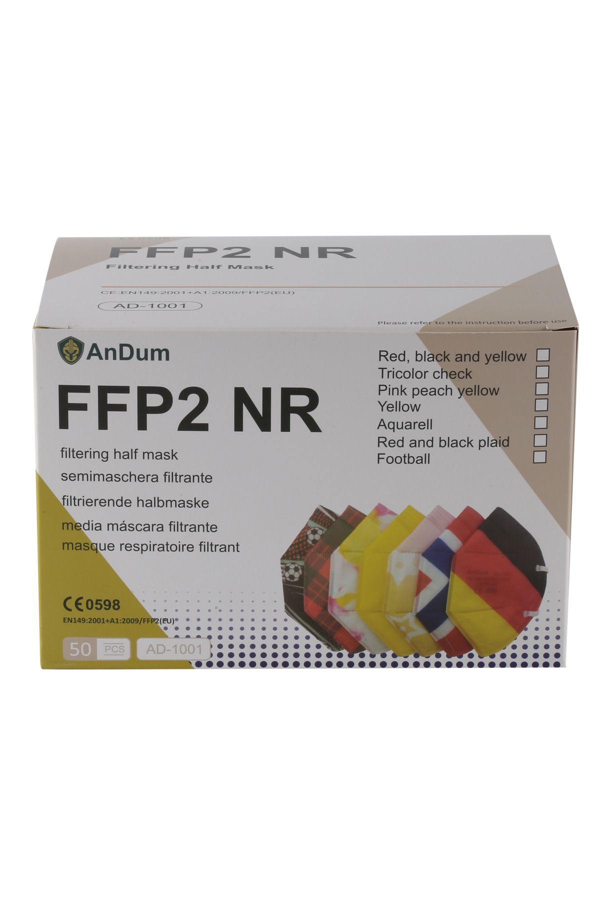 THK-Set of 10 Yellow FFP2 Masks, model AD-1001, 5 layers, individually wrapped 5
