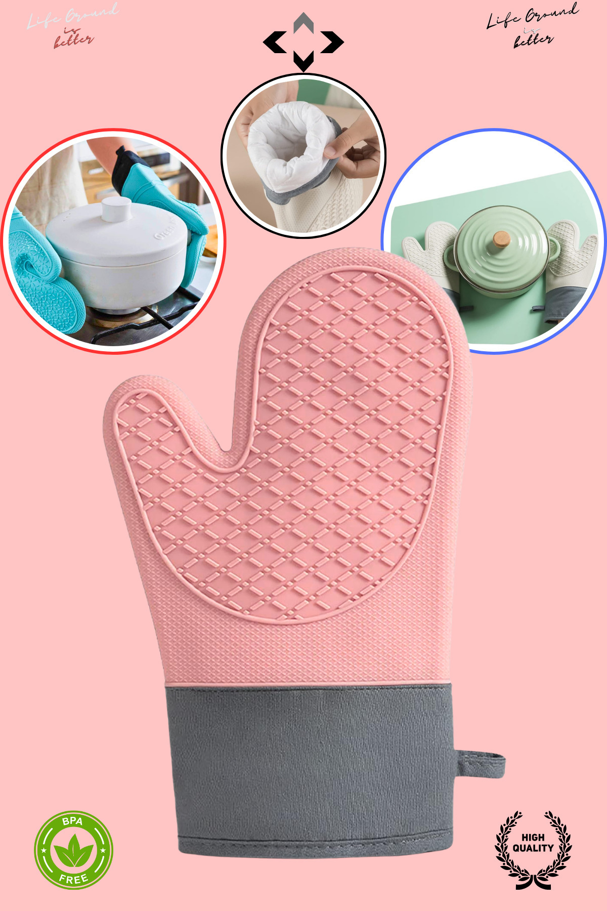 LİGROUND 1 ADET Isıya Dayanıklı Silikon Fırın Eldiveni Kaymaz Su Geçirmez Yüksek Isı Koruyucu Mutfak Eldiveni