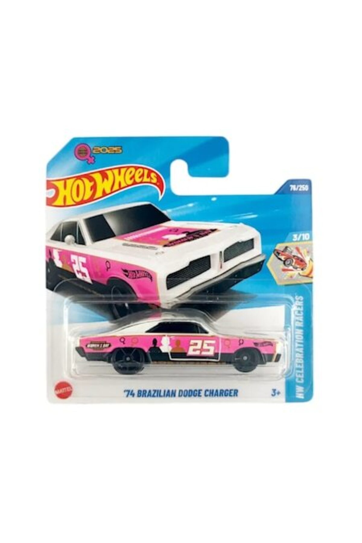 Masinuta Hot Wheels '74 Brazilian Dodge Charger, alb - roz, scara 1:64 - model 2025