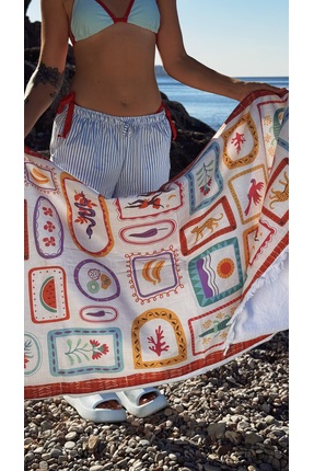 ELY PARKER Plaj Seti, Plaj Havlusu ve Plaj Çantası (Pamuklu ve Panama Kumaş)