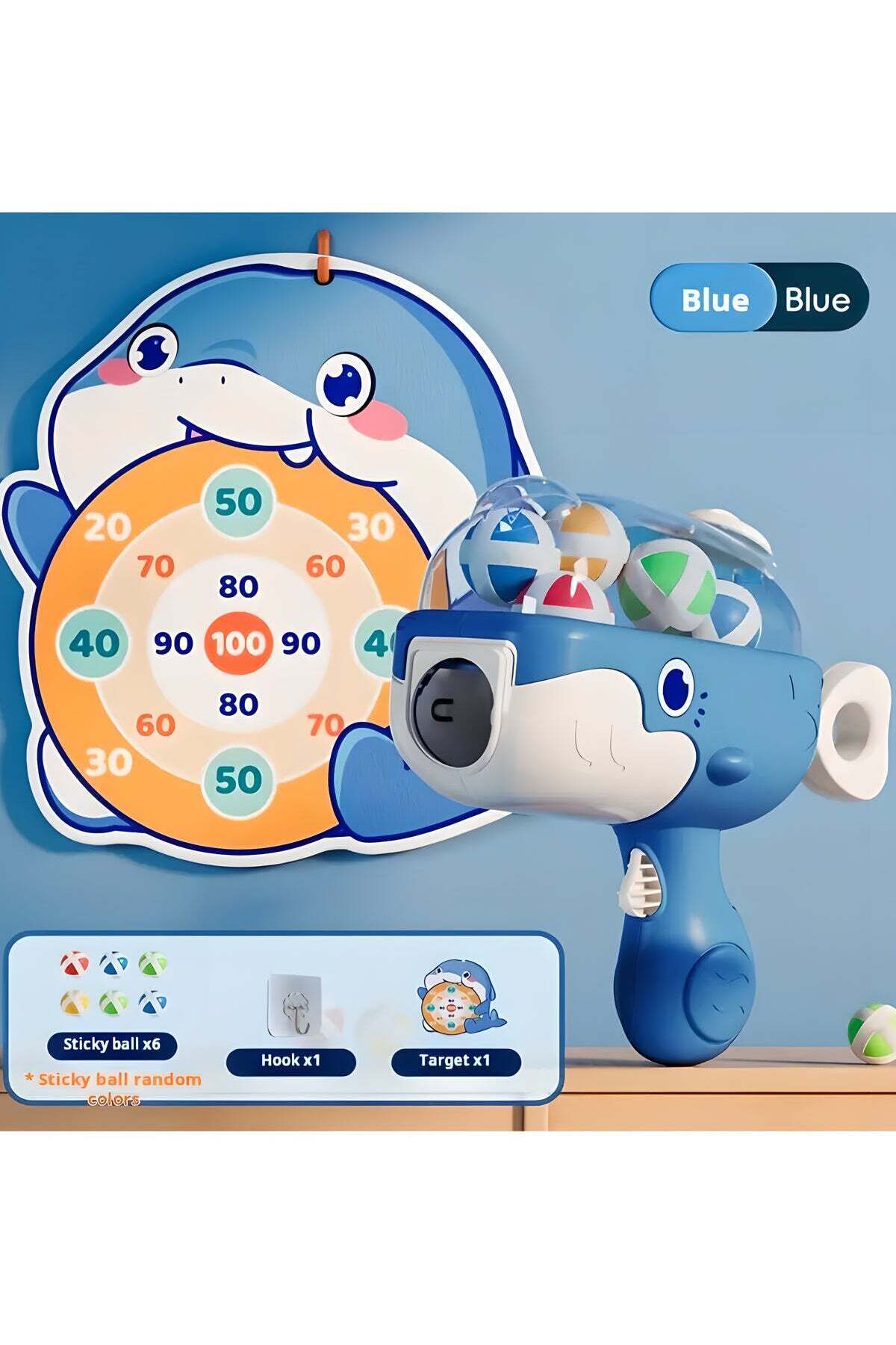 A set of sticky ball launching toys in the shape o...