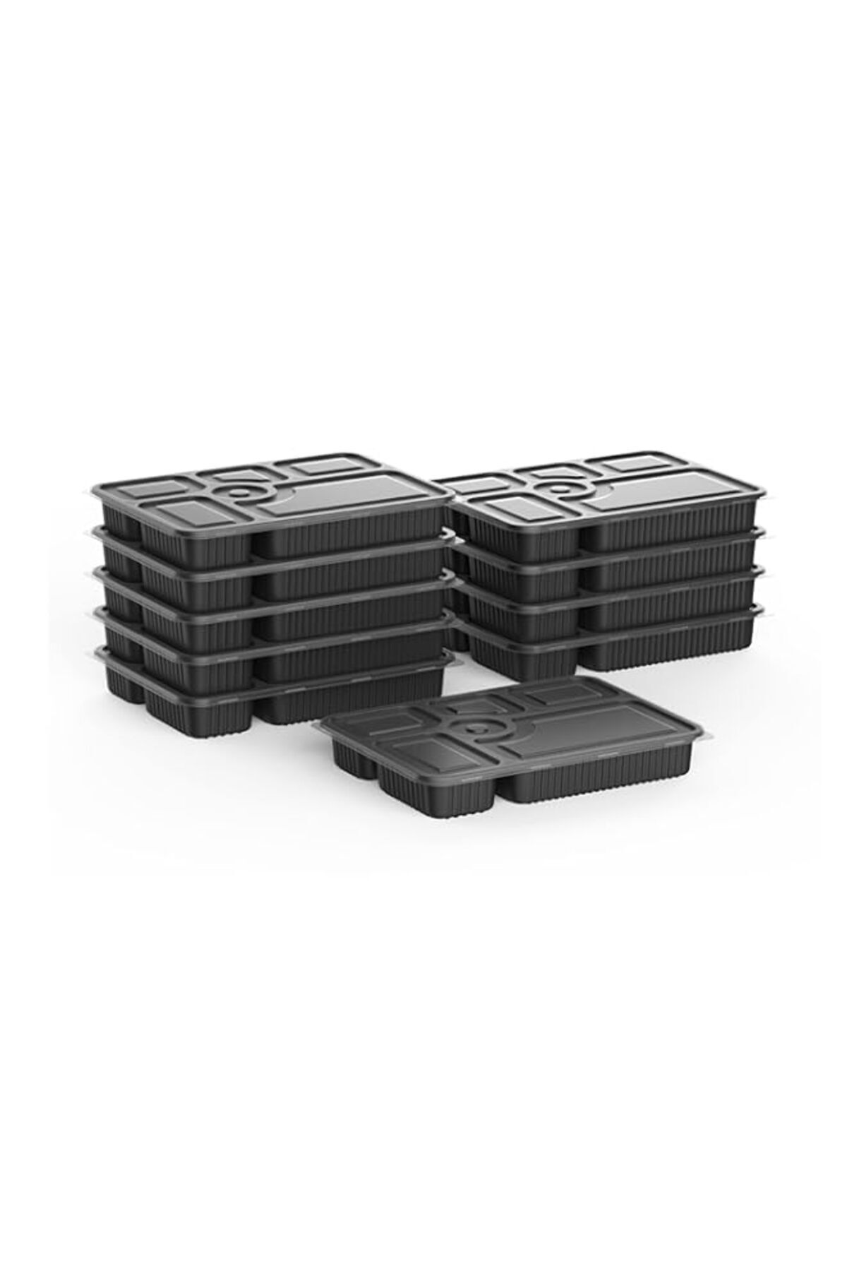 Generic-Cosmoplast 6 Compartments Pack of 10 Black Meal Containers with Clear Lids, TRMTC6WLPPBS10, Microwa 1