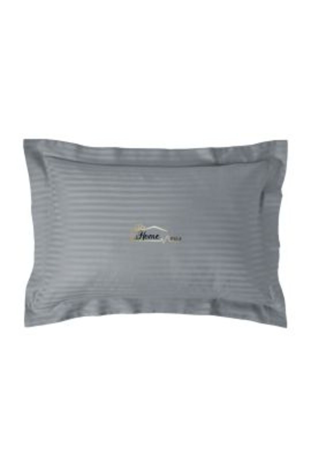 HomePuls-Damask Polycotton Pillowcase, 1 cm stripe, 50 x 70 cm with 3.5 cm border hem, Light Gray 1