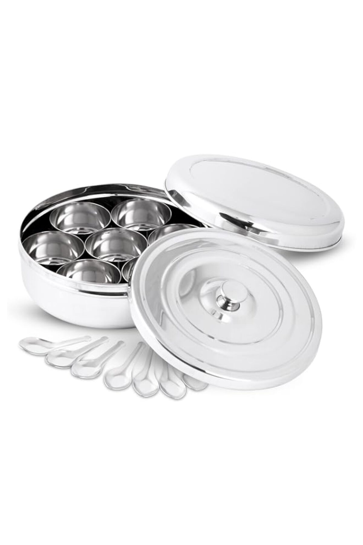 Generic-KSJONE Double Lid Spice Container Masala Dabba With 7 Compartments and 7 Spoons, Masala Box, Spice 1