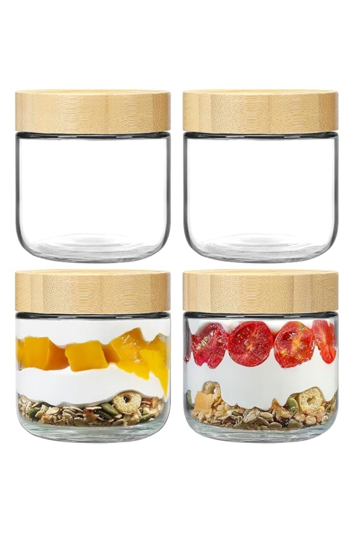 Generic-Glass Overnight Oats Containers with Bamboo Lids,Airtight Spice Jars for Meal Prep,Wide Mouth Airti 1