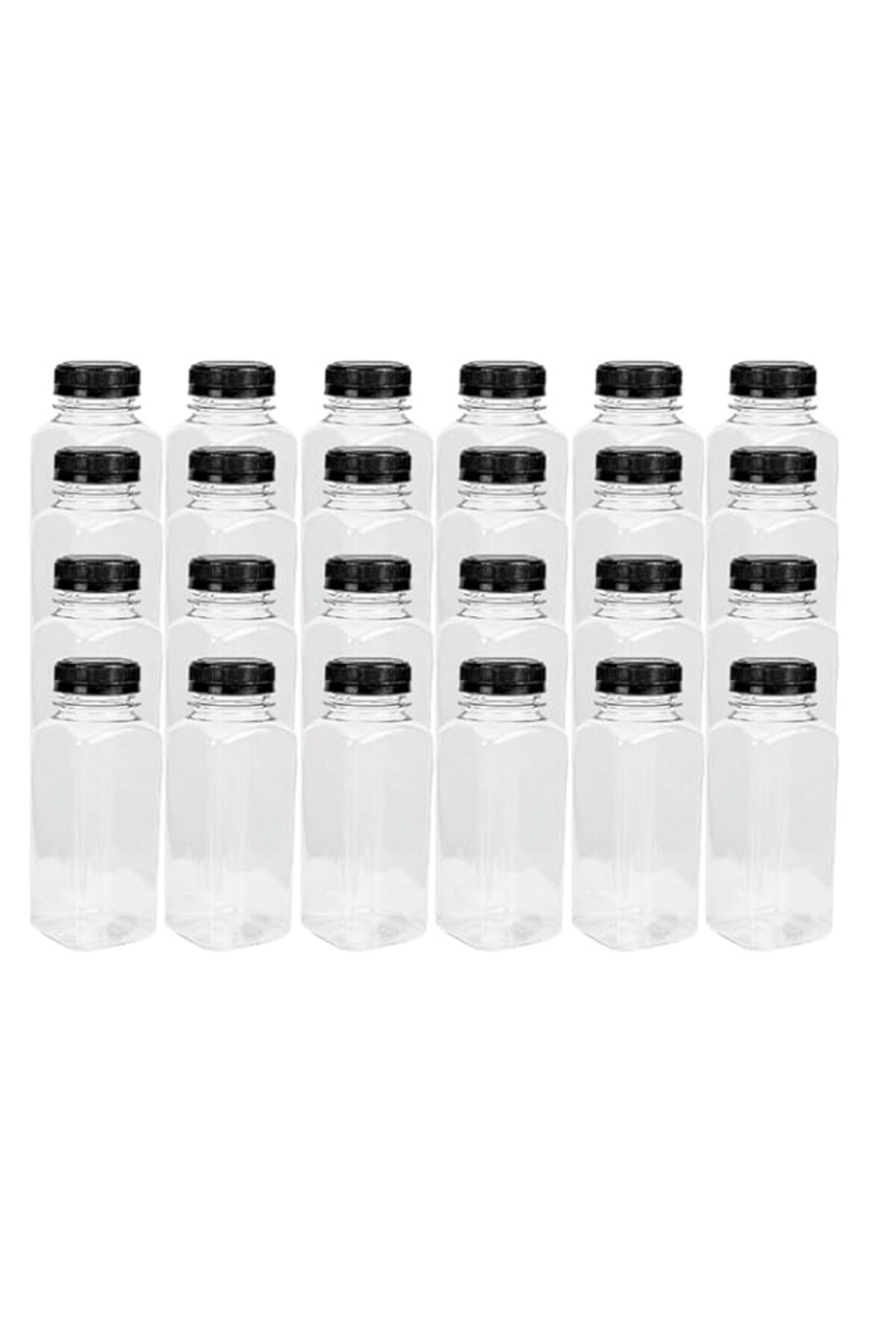 Generic-LAVISH 24Pcs Empty Plastic Reusable Square Shape Transparent 250ml/8Oz Bottles With Black Caps For 1