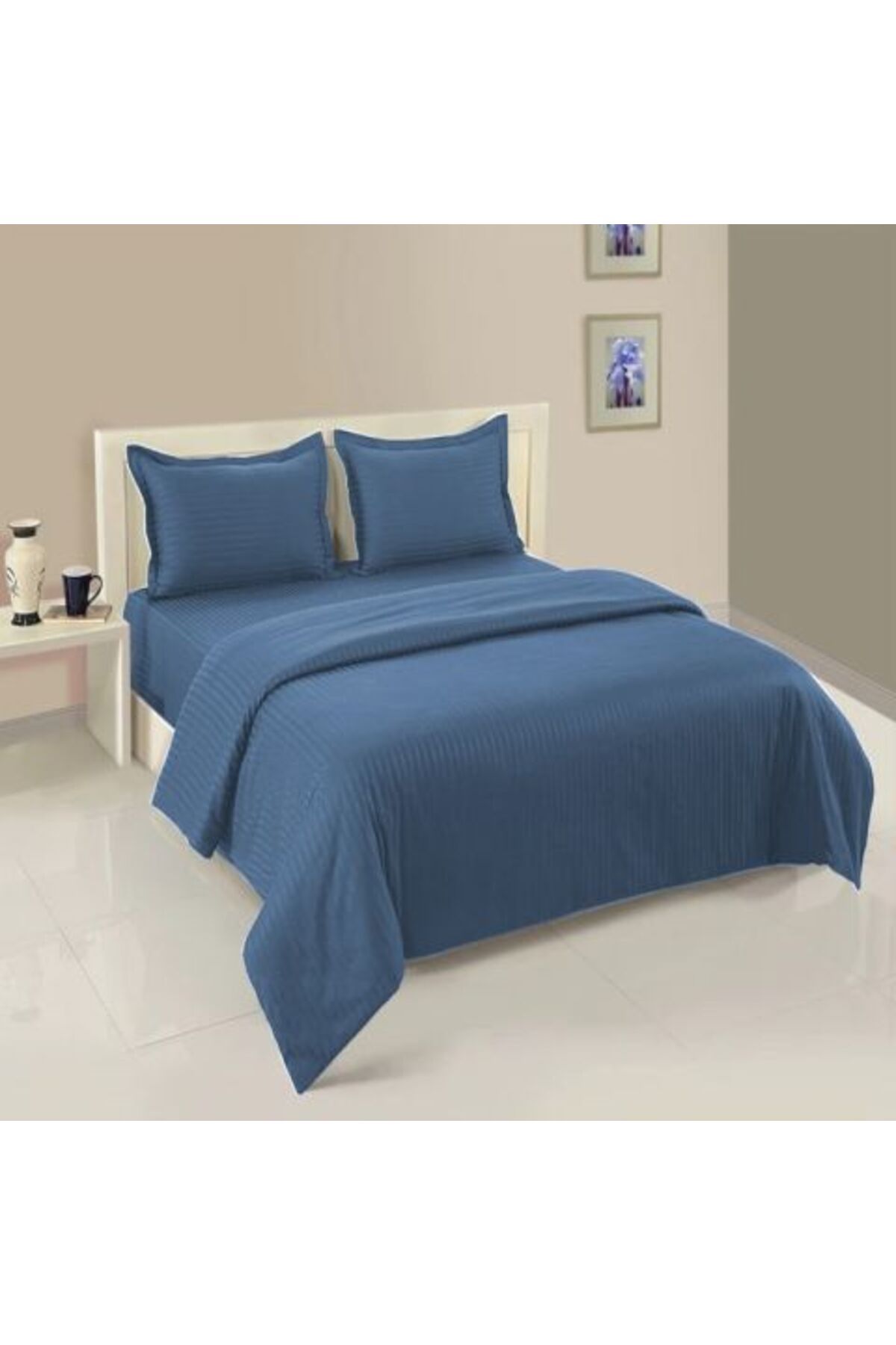HomePuls-Sheet set with elastic for mattress Damask Polycotton striped 1 cm, for mattress 140 x 200 cm, duvet 2