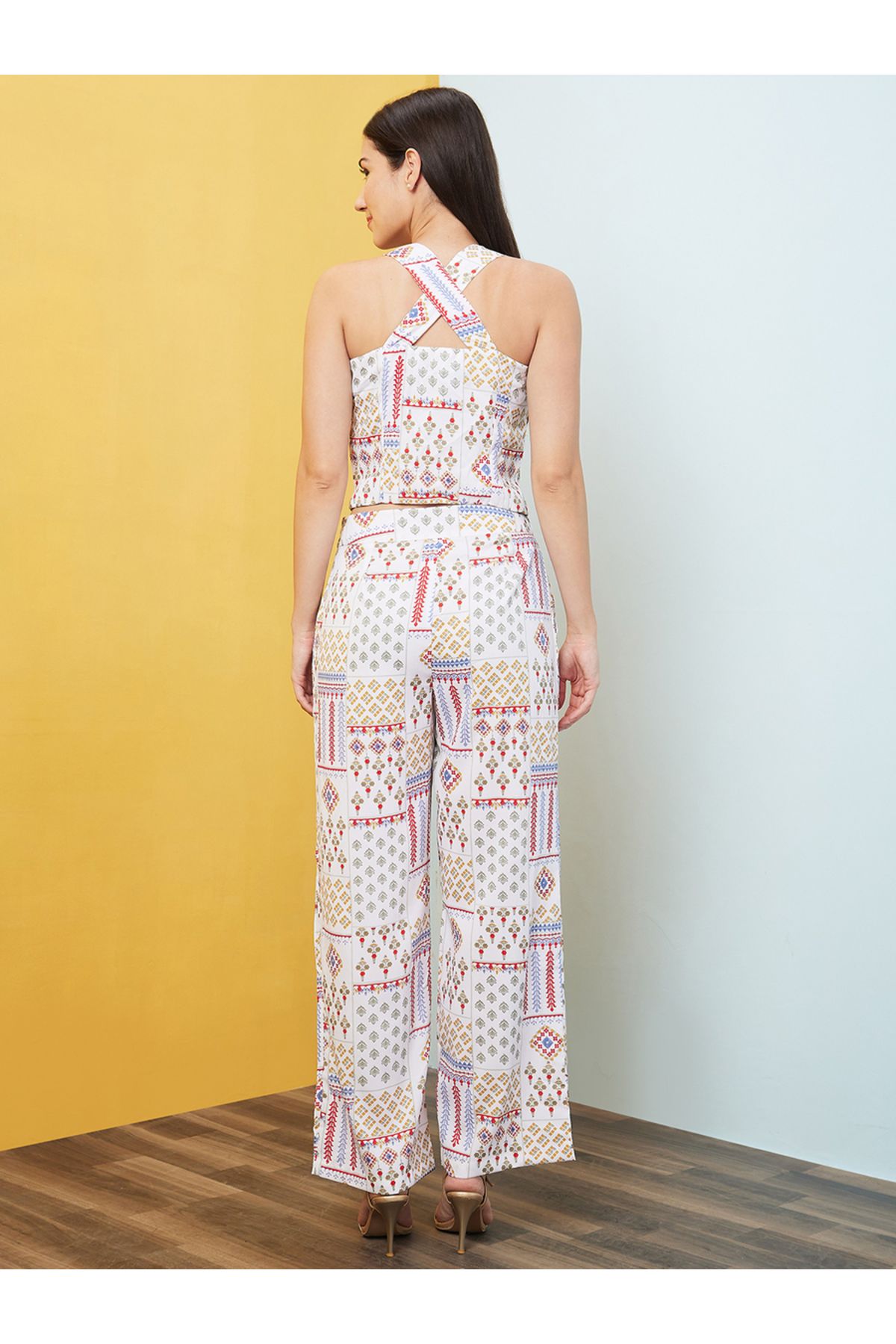 Globus By Styli-Patch Print Cross Back Top and Palazzos Co-Ords 3