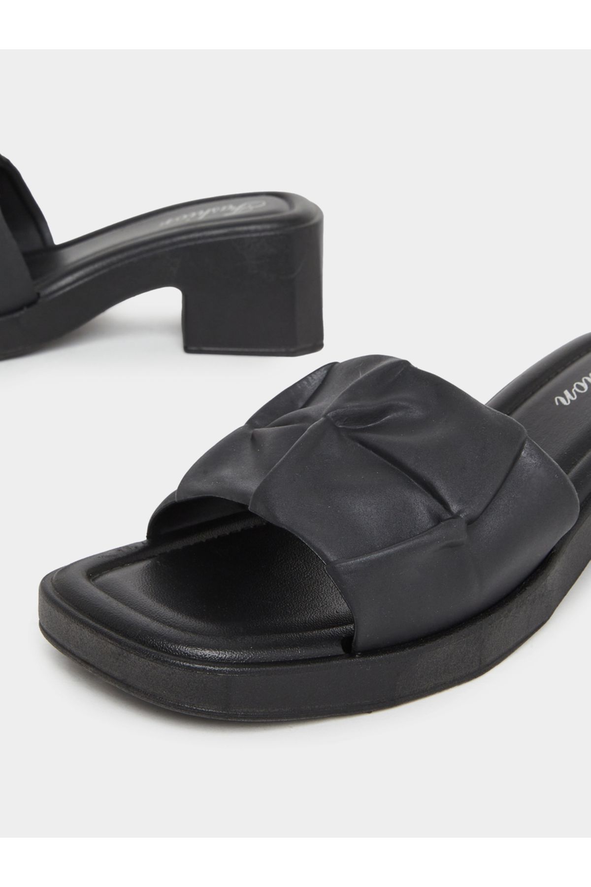 Take Two By Styli-Textured Strap Block Heel Slip On Sandals 3
