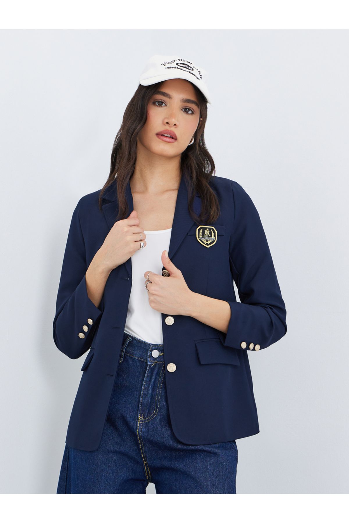 Styli-Patchwork Detail Notch Lapel Regular Fit Blazer 1