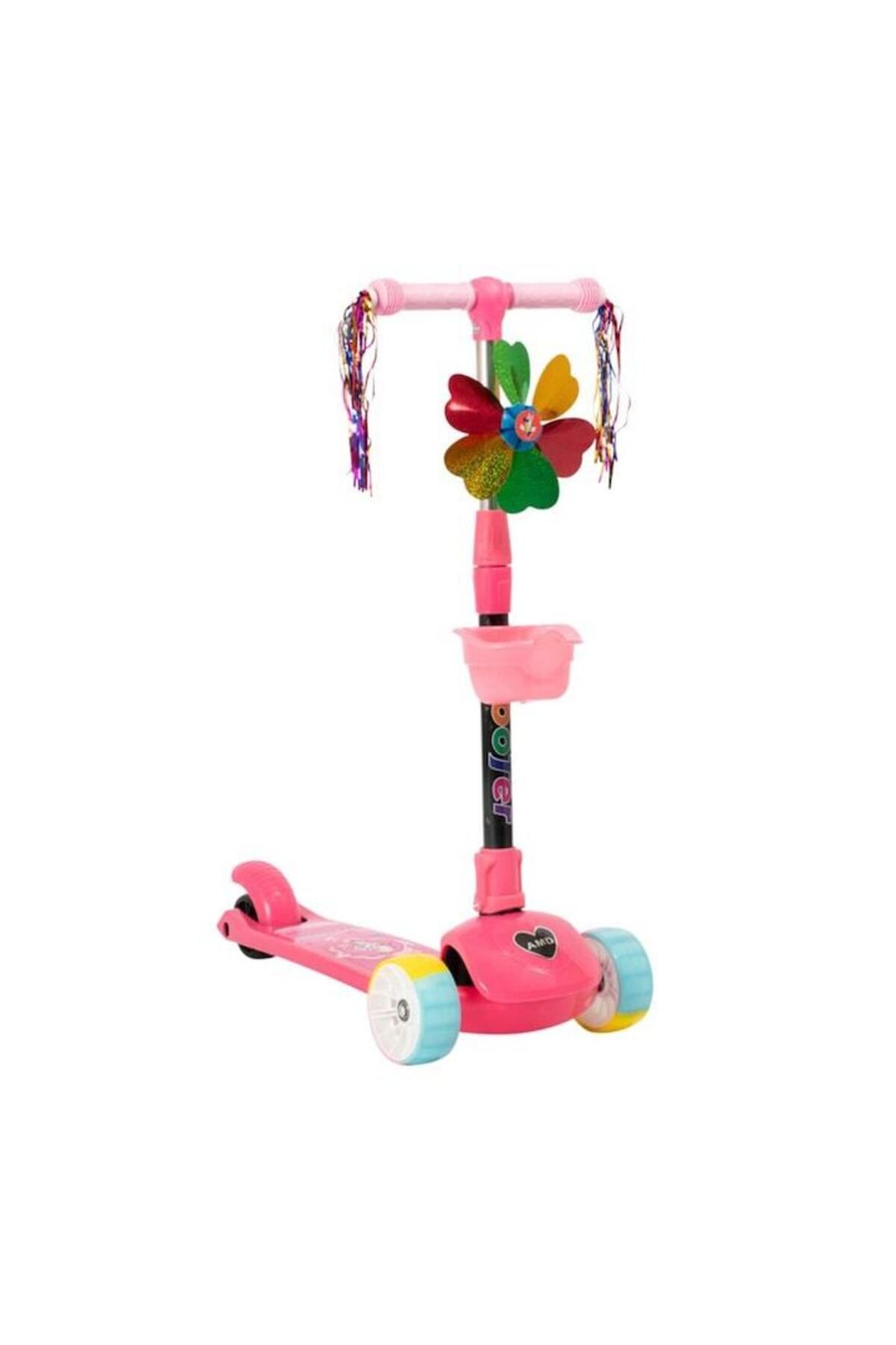 Mixbo-Foldable Pink Scooter with Lights, Adjustable Handlebar, Basket, and Propeller 2