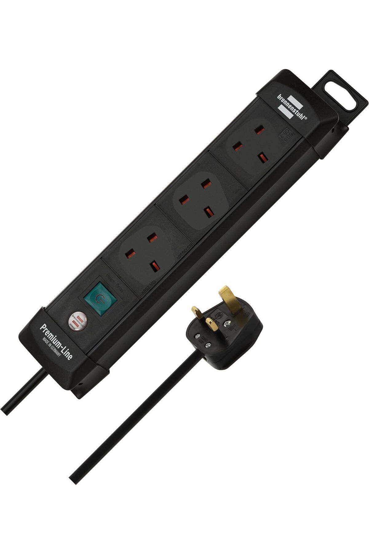 Brennenstuhl-مقبس تمديد Premium-Line ثلاثي الاتجاهات، كابل بطول 5 أمتار مع قابس BS ومفتاح تشغيل/إيقاف، أسود 1