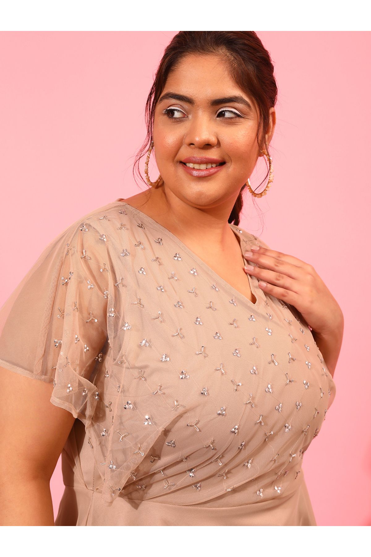 CURVY STREET By Styli-Plus Peplum Top with Sequined Embellished Net 5