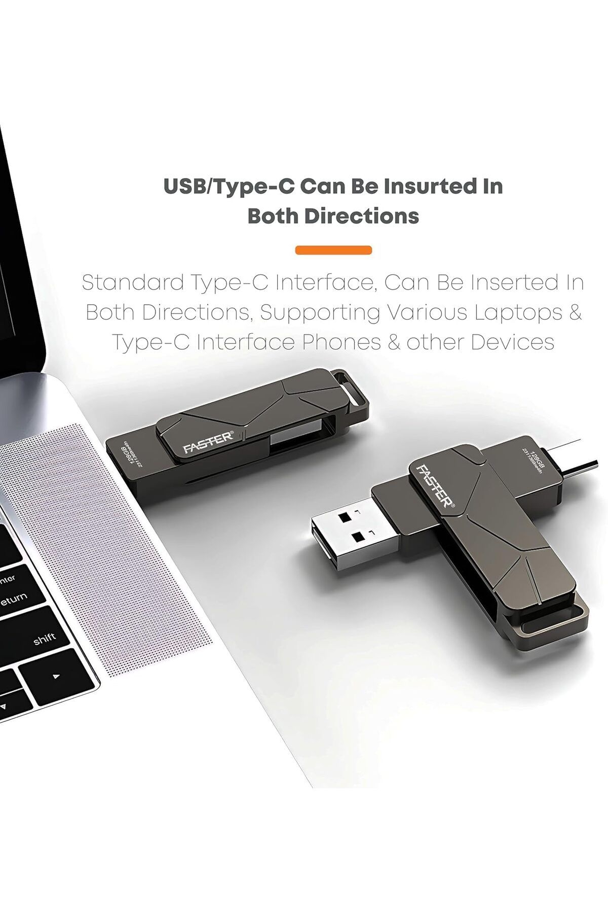 Faster-128GB USB-C Flash Drive, USB 3.1 OTG Memory Stick, Dual-Port USB-A & USB-C, High-Speed Transf 5