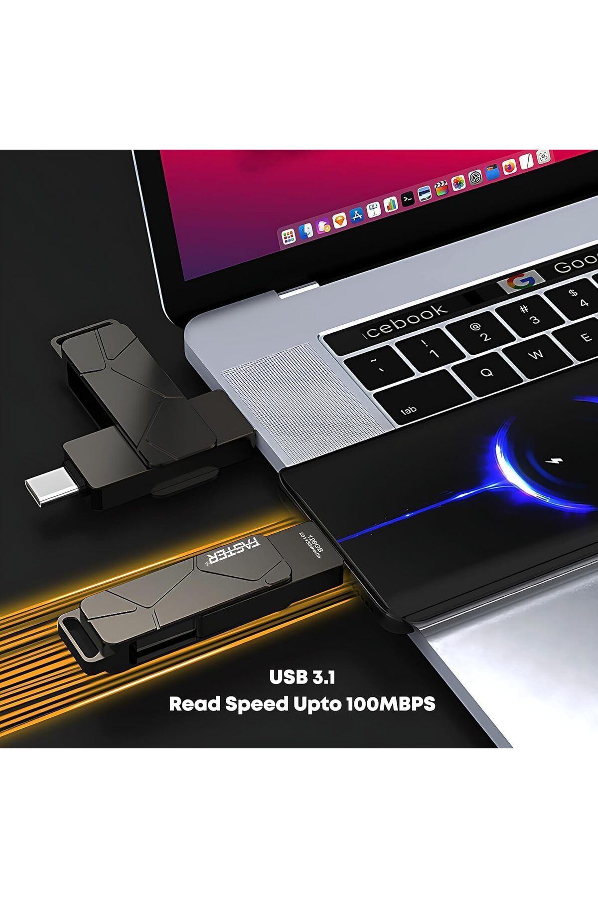 Faster-128GB USB-C Flash Drive, USB 3.1 OTG Memory Stick, Dual-Port USB-A & USB-C, High-Speed Transf 7