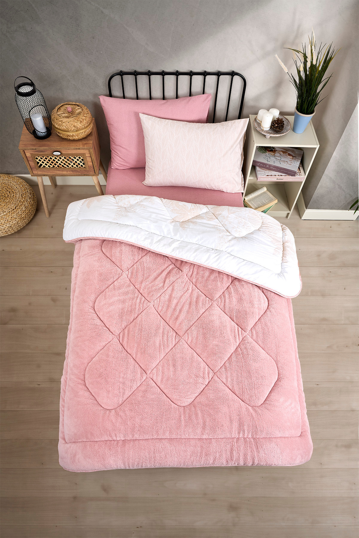 Sudemhome-Single Welsoft Sleeping Set Double Sided Wellsoft Fluffy Fleece Quilt and 100X200 Elastic Sheet 4