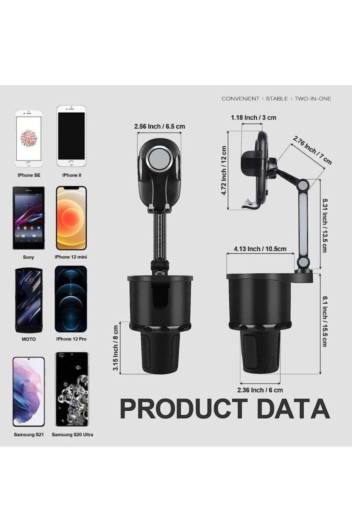 COOYA-2-in-1 Universal Car Cup Holder,Adjustable Base ,360° Rotating,Secure Grip 5