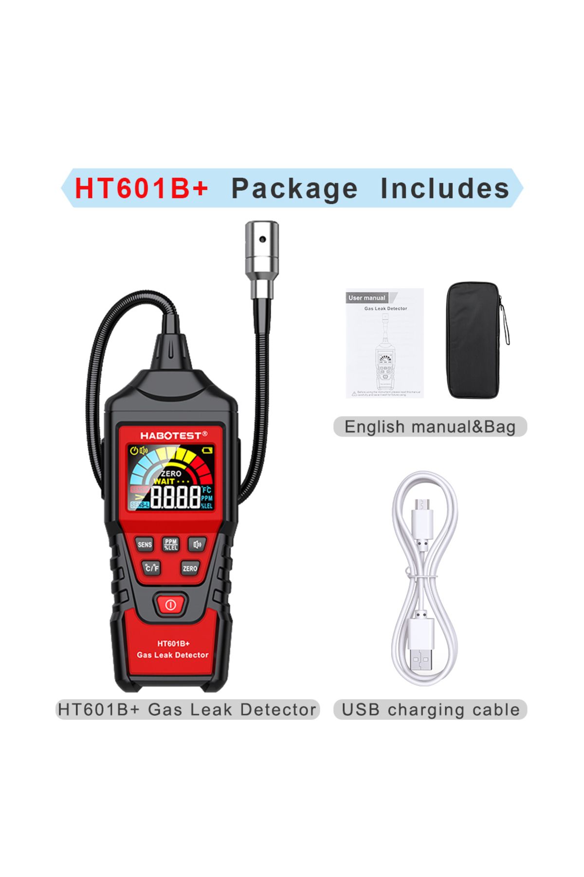 Choice4-HT601B P Li Battery HABOTEST HT601A HT601B Gas Leak Detector 0-1000PPM Sound & Screen Alarm Combusti 1