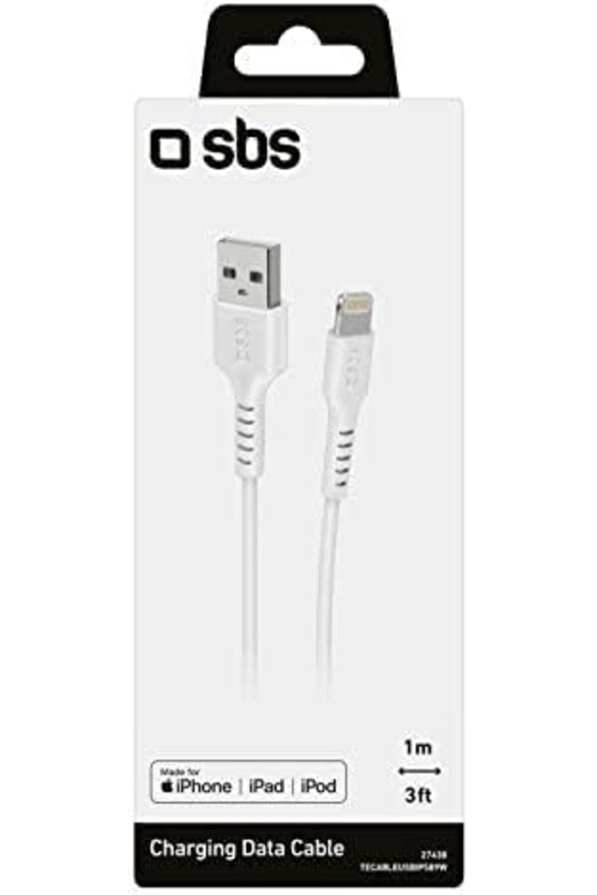 SBS-USB 2.0 to Apple Lightning C-89 Data Cable, 1 Meter, White 3