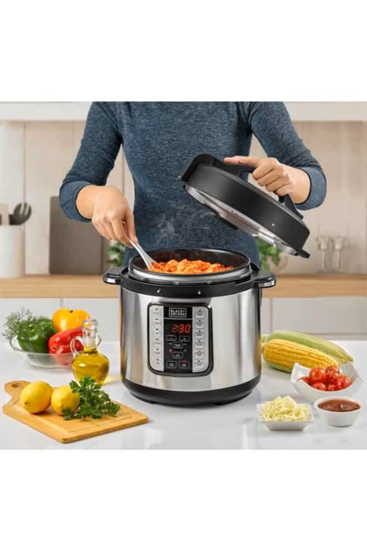 Black&Decker-BLACK+DECKER EZ Smart Steam Pot, Multi-Cooker, 7-in-1 Programmable Electric Pressure Cooker, Digital 4