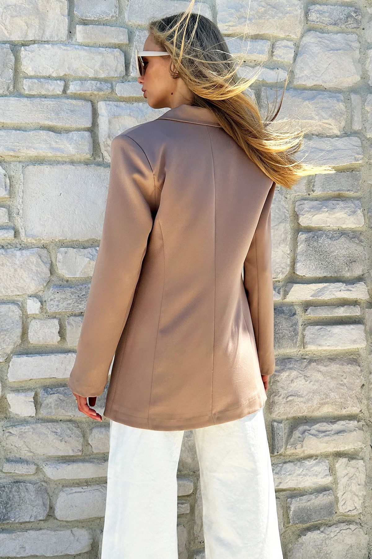 VAGGON-Mink Pocket and Button Detailed Blazer Jacket with Padded Shoulders 6