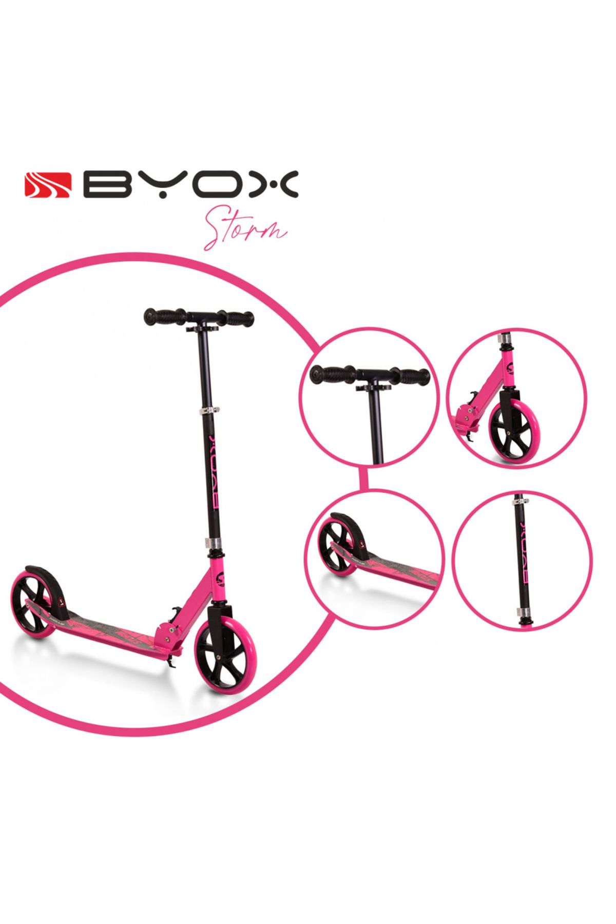 byox-Foldable scooter with aluminum frame, adjustable handlebar Storm Pink, recommended for ages 5 and up 4