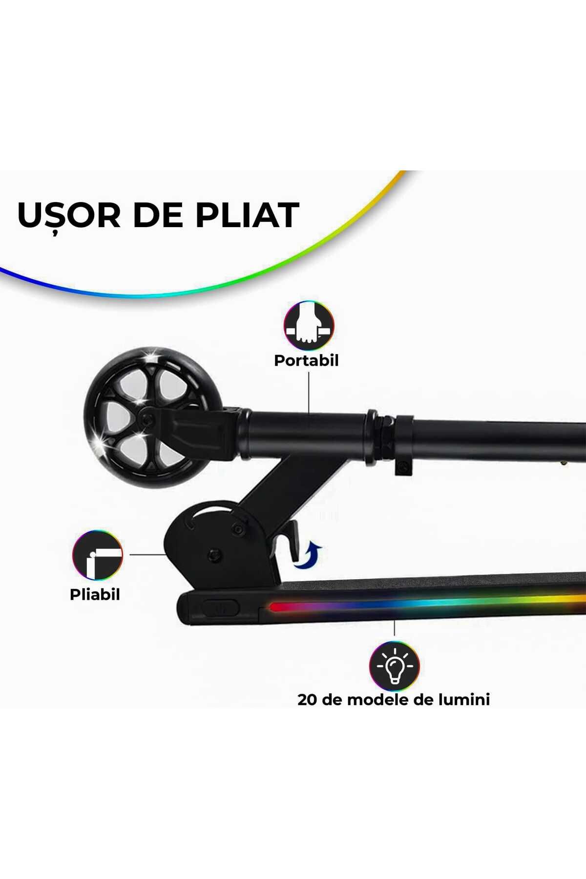 Elindor-2-Wheel Scooter for Kids, Foldable and Portable, RGB LED Lights, Height Adjustable Handle, Black 5