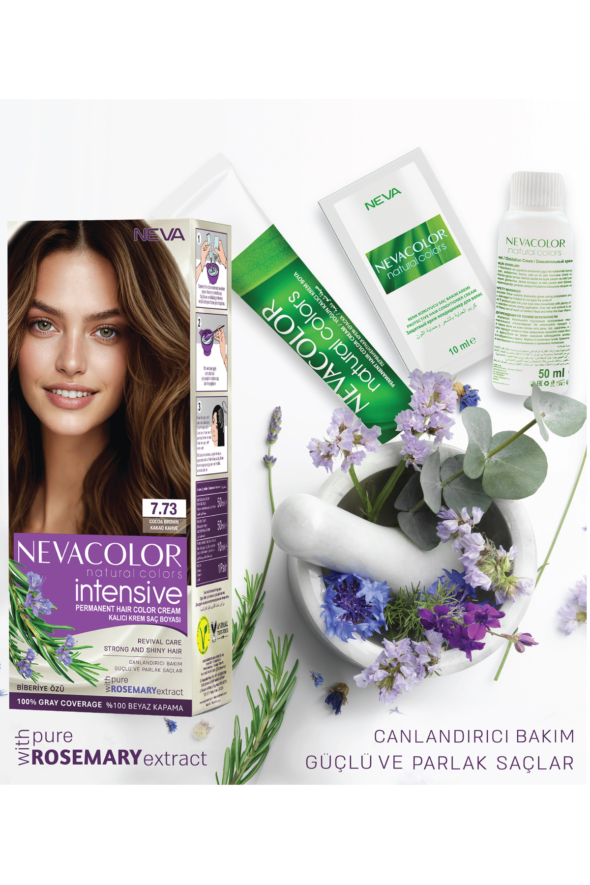 INTENSIVE 7.73 KAKAO KAHVE Kalıcı Krem Saç Boyası Seti — قهوه‌ای NCİ 773 — تصویر 3 از 3