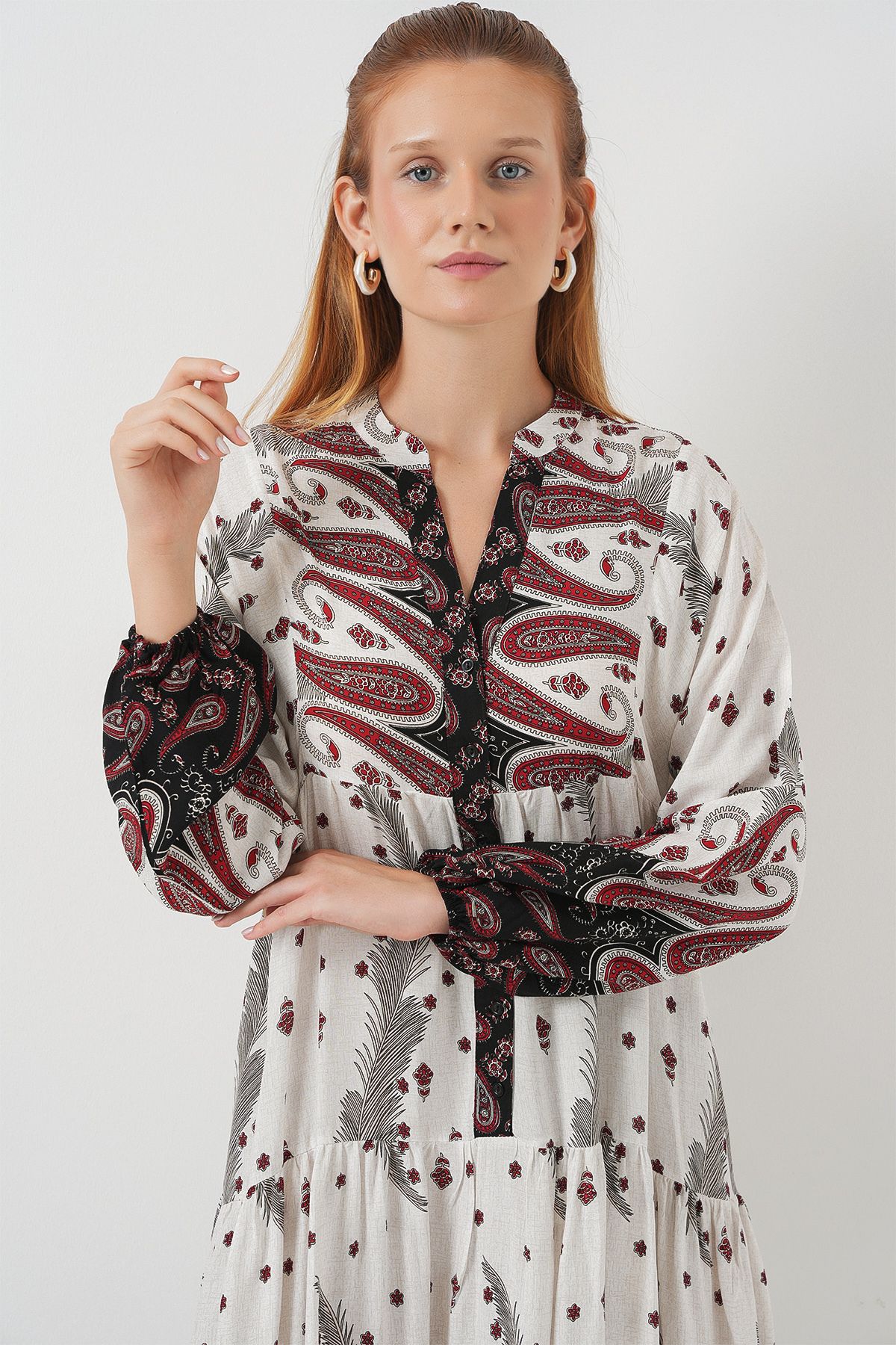 Bigdart-Rochie lungă hijab cu model pentru femei 2585 - A.Roșu 2