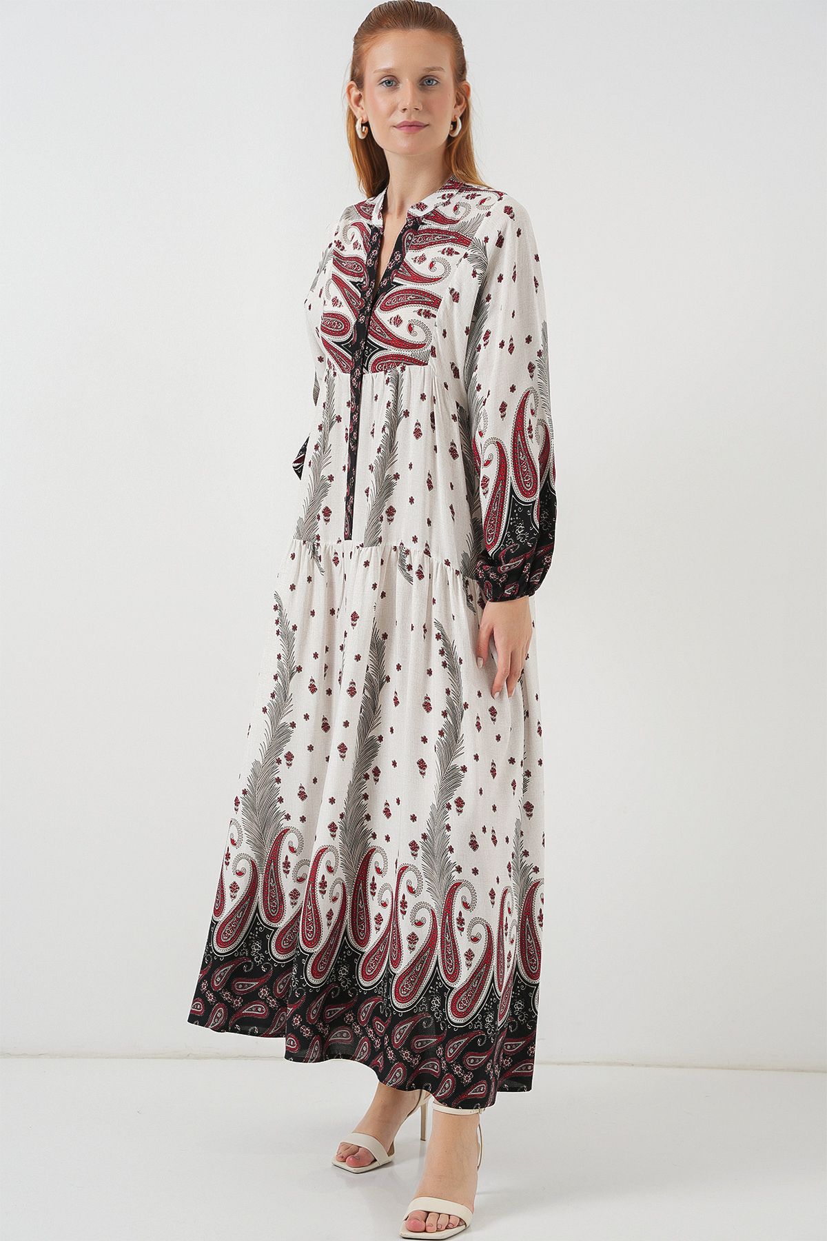 Bigdart-Rochie lungă hijab cu model pentru femei 2585 - A.Roșu 3