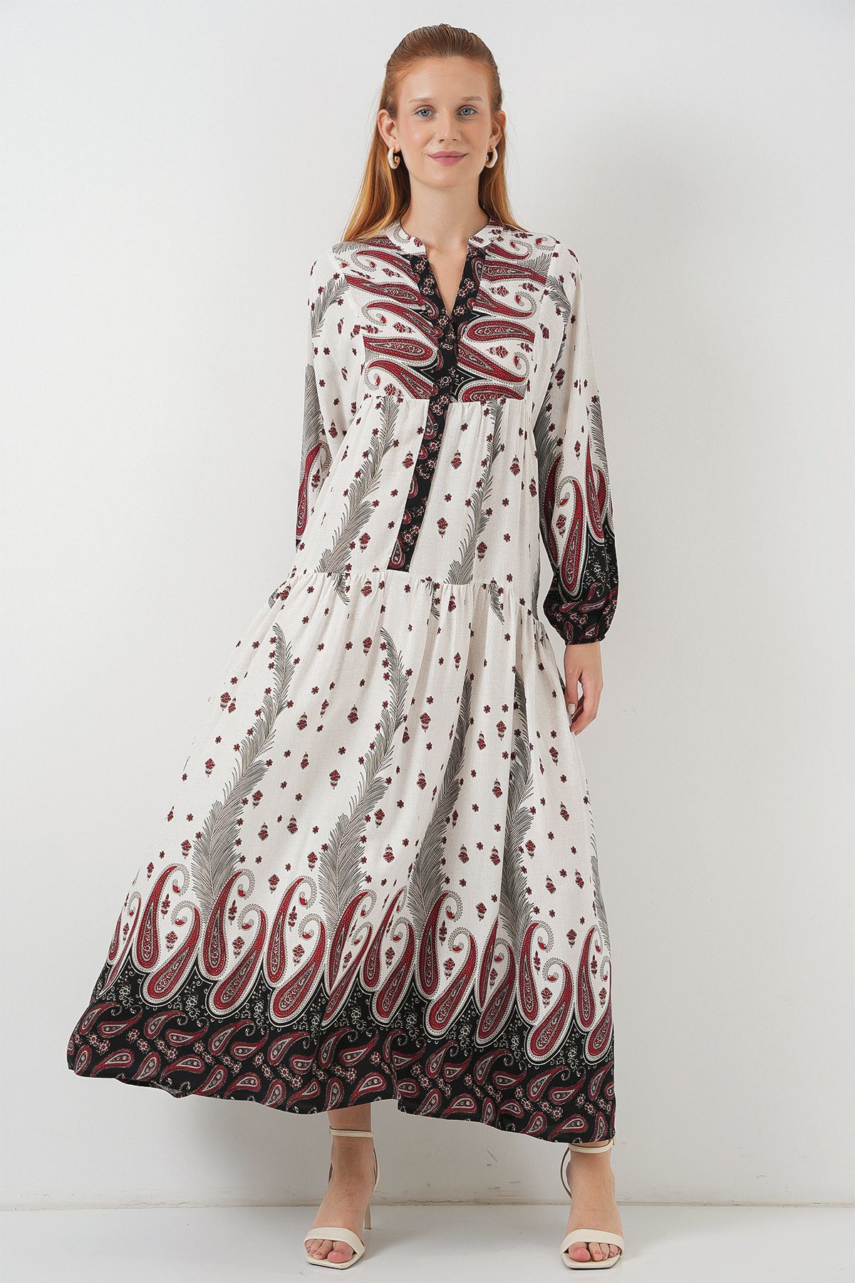 Bigdart-Rochie lungă hijab cu model pentru femei 2585 - A.Roșu 4