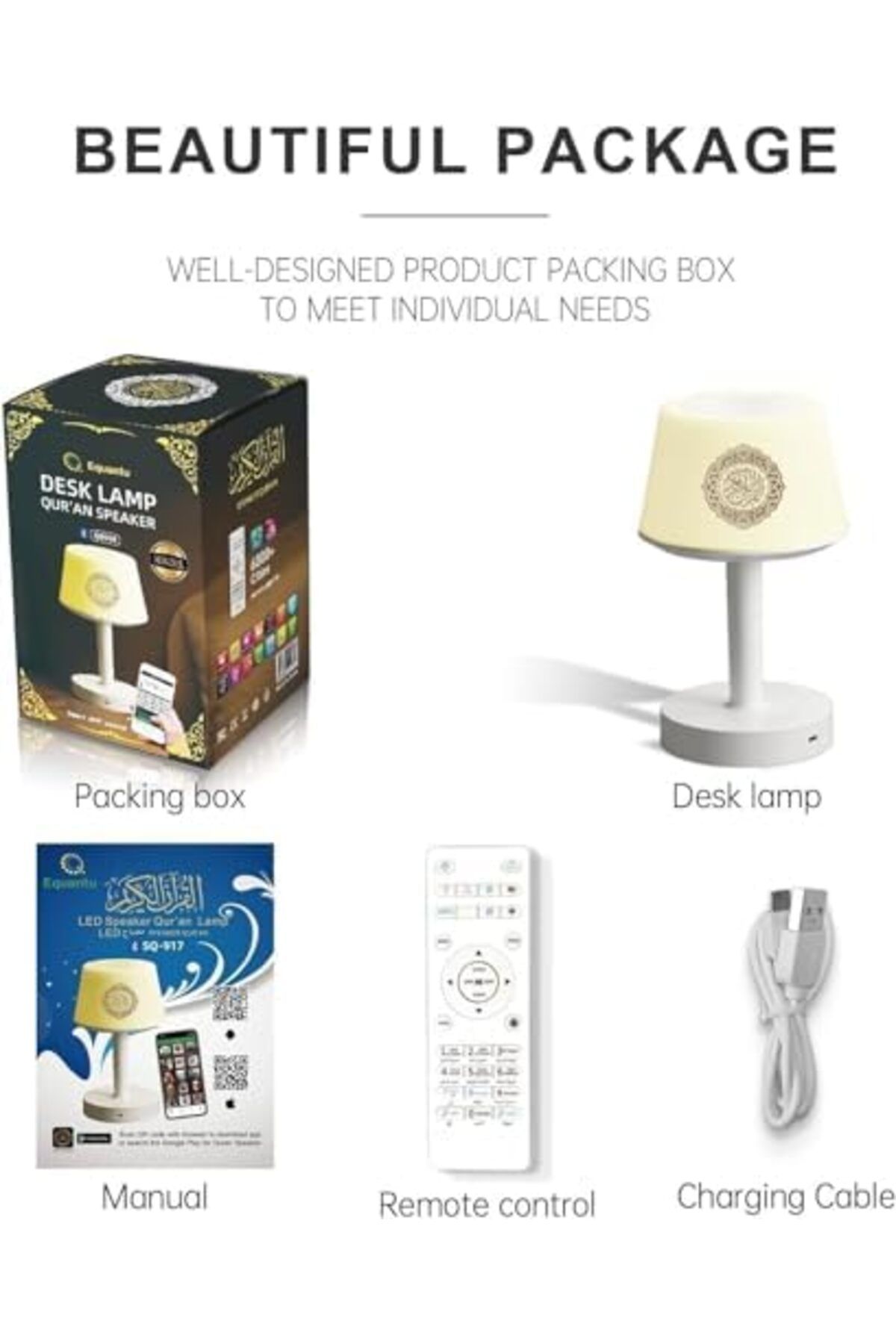 equantu-UMEEMA Desk Lamp Bluetooth Quran Speaker with 16 Colors LED Lights Table Night Lamp with Remote Cont 4